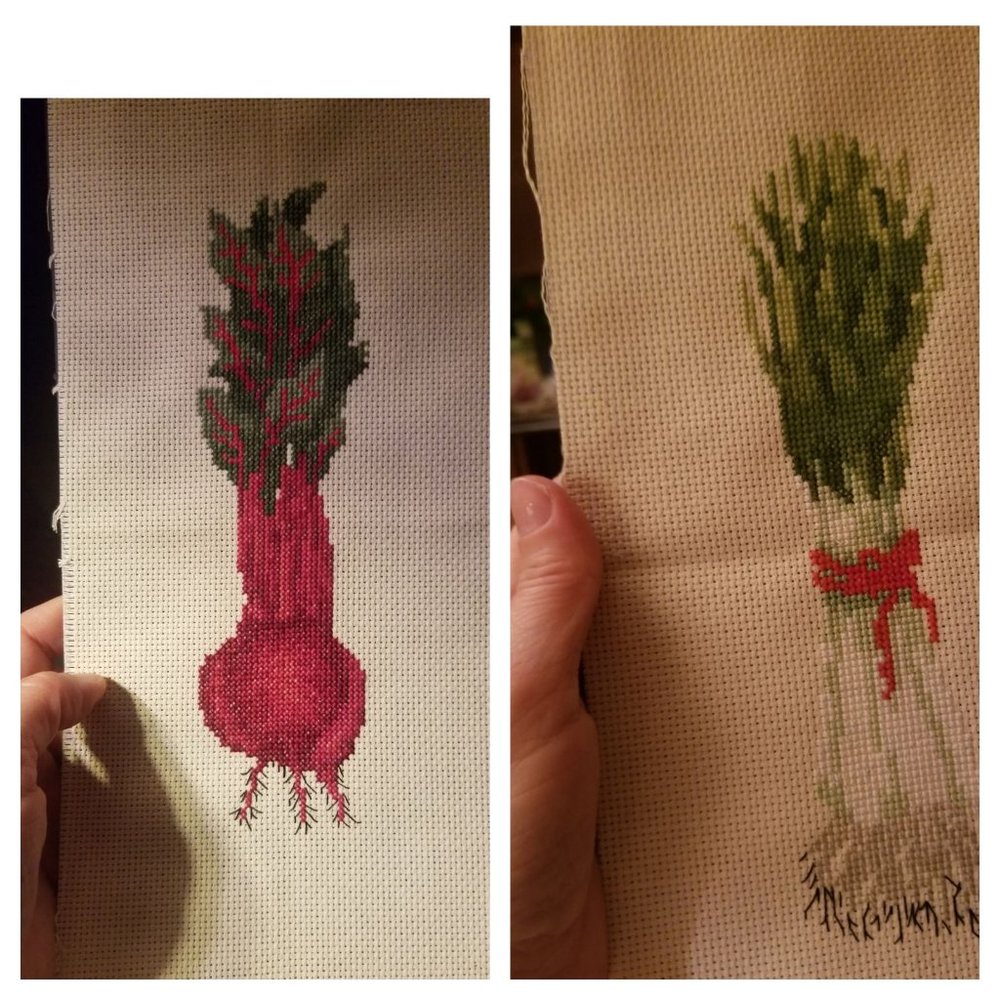 Crossstitch image " Beet" and " Scallions "great for pictures or pillows Decor